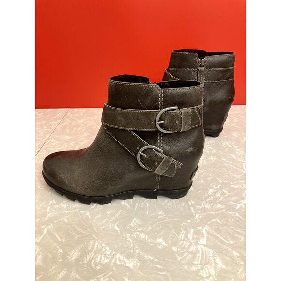 Sorel Gray Leather Zippered Wedge Boots, Women's Size 10/EUR 41 - Picture 3 of 6